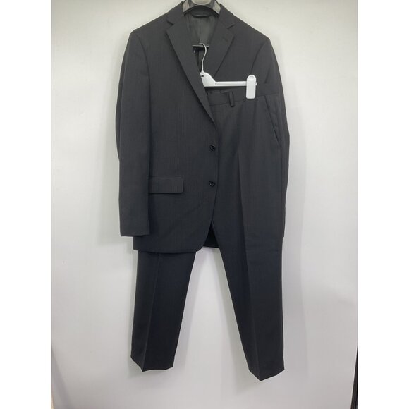 Marc Anthony Mens Gray Shadow Striped Suit Jacket 42R Wool Pants 36x32 - Picture 1 of 16